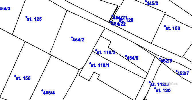 Parcela st. 118/2 v KÚ Kozárovice, Katastrální mapa