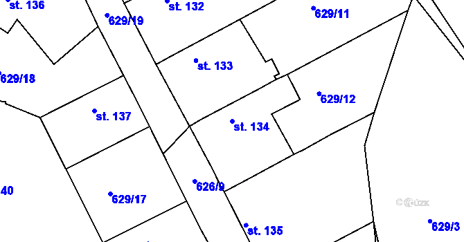 Parcela st. 134 v KÚ Kozárovice, Katastrální mapa