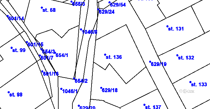 Parcela st. 136 v KÚ Kozárovice, Katastrální mapa
