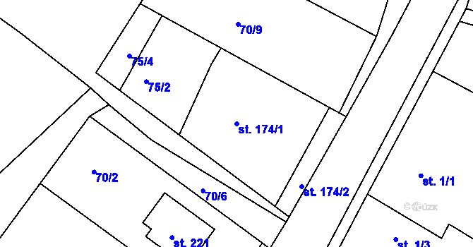 Parcela st. 174/1 v KÚ Kozárovice, Katastrální mapa