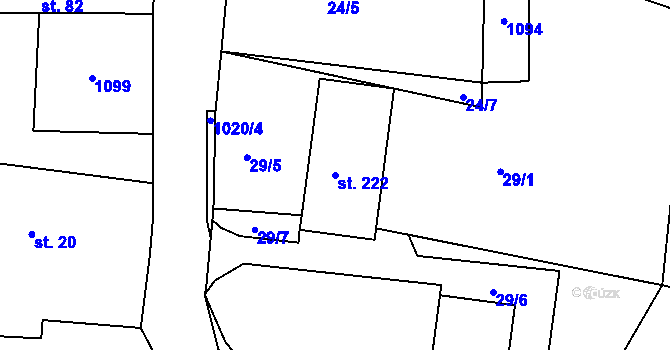 Parcela st. 222 v KÚ Kozárovice, Katastrální mapa