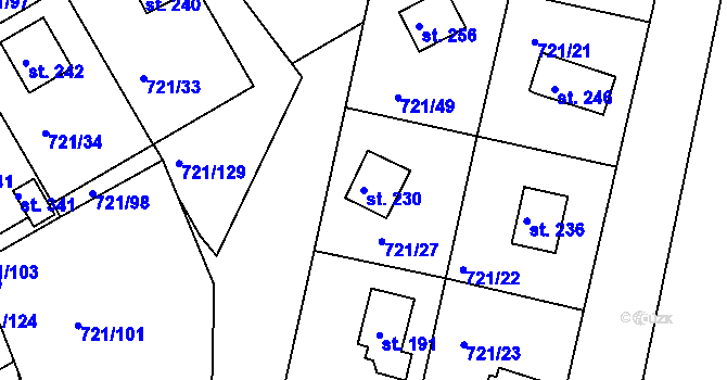 Parcela st. 230 v KÚ Kozárovice, Katastrální mapa
