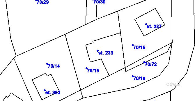 Parcela st. 233 v KÚ Kozárovice, Katastrální mapa