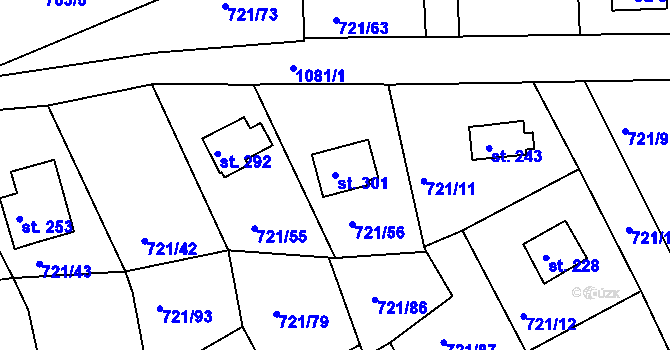 Parcela st. 301 v KÚ Kozárovice, Katastrální mapa