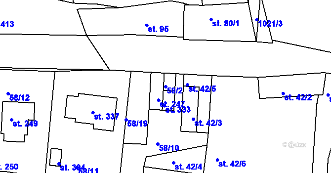 Parcela st. 58/2 v KÚ Kozárovice, Katastrální mapa