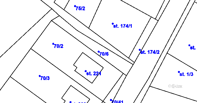 Parcela st. 70/6 v KÚ Kozárovice, Katastrální mapa