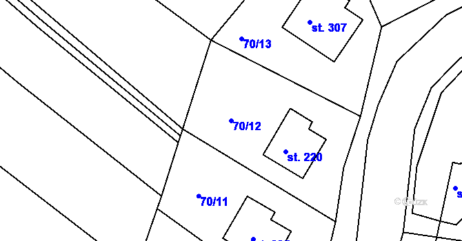 Parcela st. 70/12 v KÚ Kozárovice, Katastrální mapa