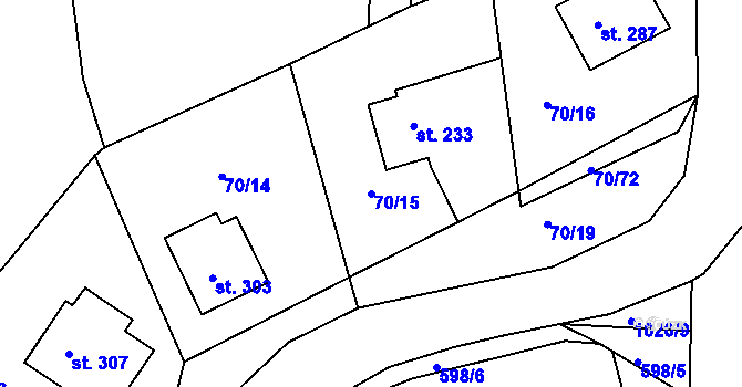 Parcela st. 70/15 v KÚ Kozárovice, Katastrální mapa