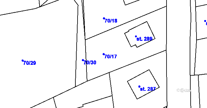 Parcela st. 70/17 v KÚ Kozárovice, Katastrální mapa