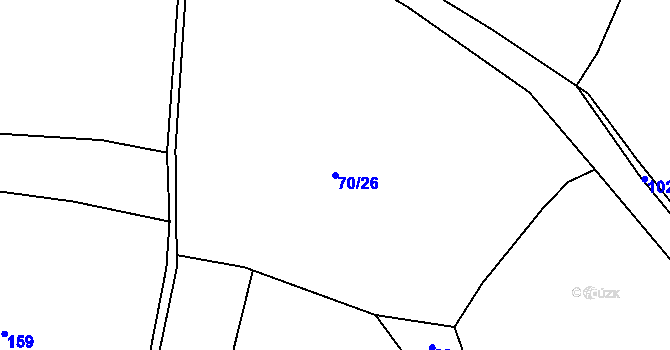 Parcela st. 70/26 v KÚ Kozárovice, Katastrální mapa