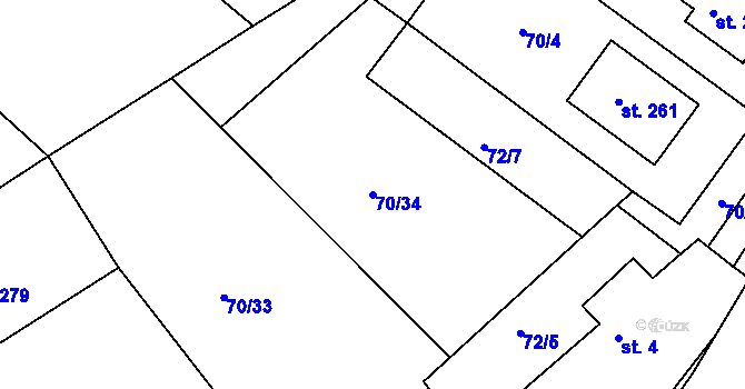 Parcela st. 70/34 v KÚ Kozárovice, Katastrální mapa