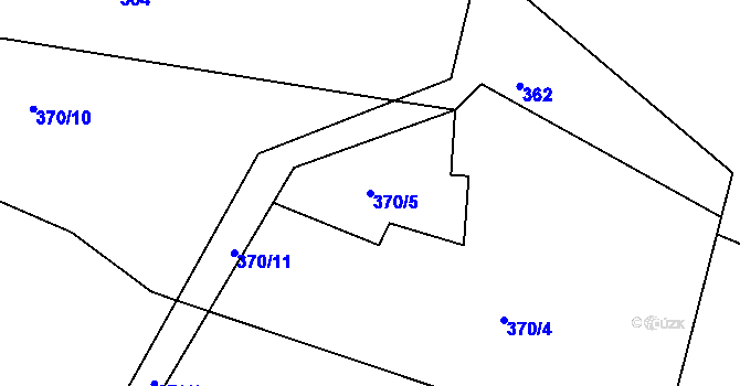 Parcela st. 370/5 v KÚ Kozárovice, Katastrální mapa