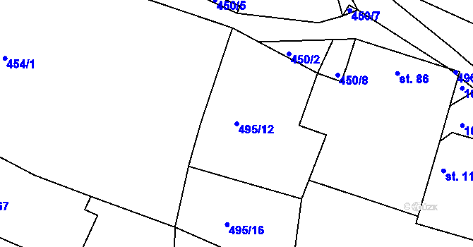 Parcela st. 495/12 v KÚ Kozárovice, Katastrální mapa