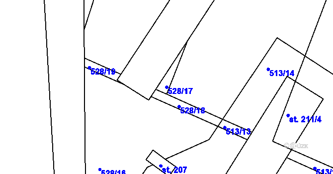 Parcela st. 528/17 v KÚ Kozárovice, Katastrální mapa