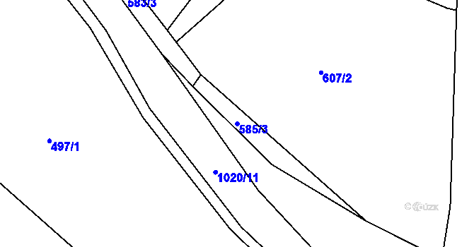 Parcela st. 585/3 v KÚ Kozárovice, Katastrální mapa