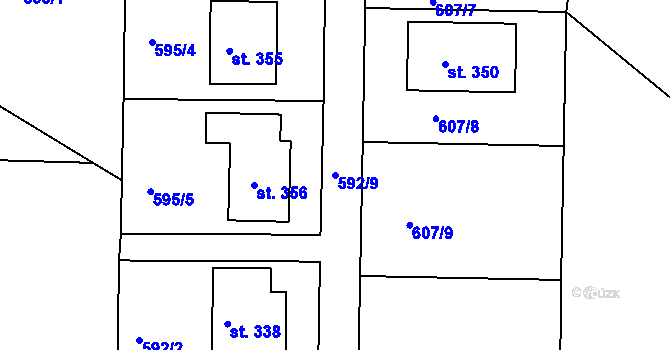Parcela st. 592/9 v KÚ Kozárovice, Katastrální mapa