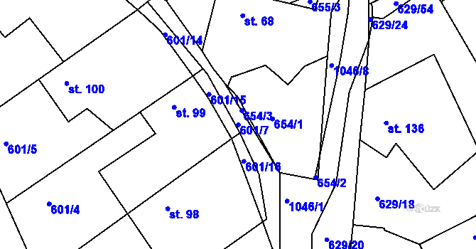 Parcela st. 601/7 v KÚ Kozárovice, Katastrální mapa