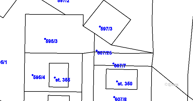 Parcela st. 607/25 v KÚ Kozárovice, Katastrální mapa