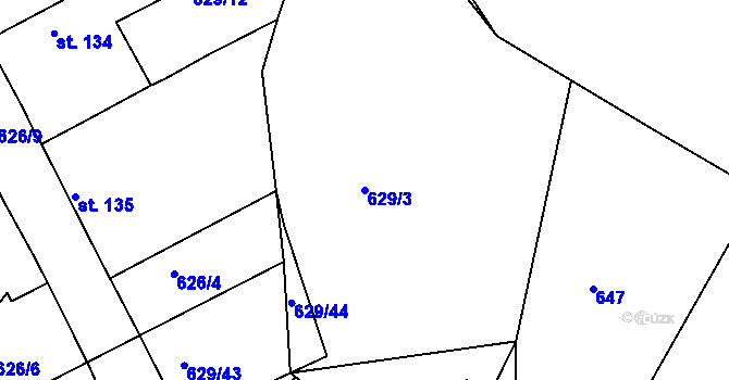 Parcela st. 629/3 v KÚ Kozárovice, Katastrální mapa