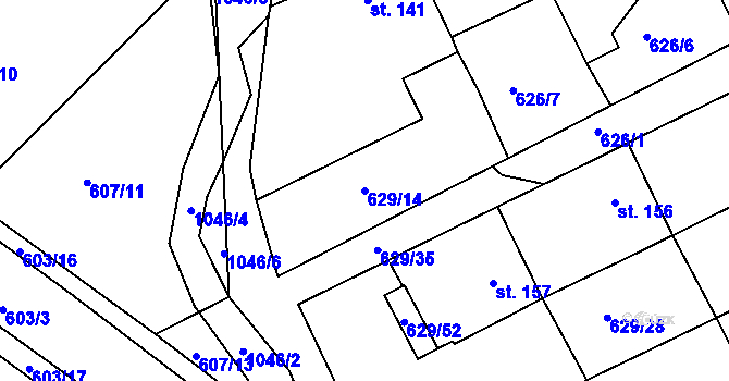 Parcela st. 629/14 v KÚ Kozárovice, Katastrální mapa