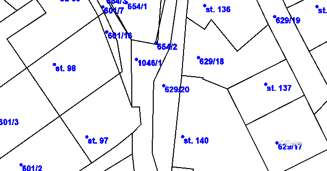 Parcela st. 629/20 v KÚ Kozárovice, Katastrální mapa