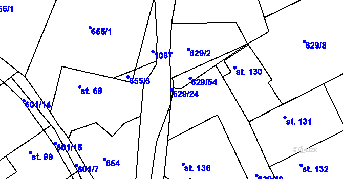 Parcela st. 629/24 v KÚ Kozárovice, Katastrální mapa