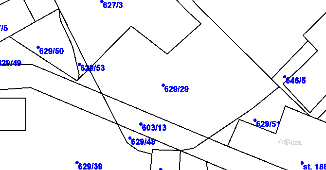 Parcela st. 629/29 v KÚ Kozárovice, Katastrální mapa