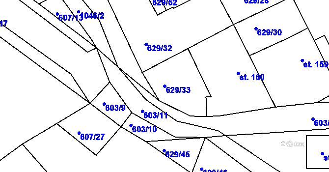 Parcela st. 629/33 v KÚ Kozárovice, Katastrální mapa