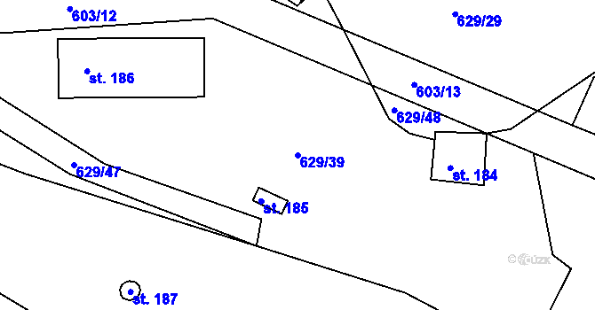 Parcela st. 629/39 v KÚ Kozárovice, Katastrální mapa