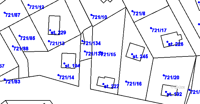 Parcela st. 721/15 v KÚ Kozárovice, Katastrální mapa