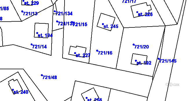 Parcela st. 721/16 v KÚ Kozárovice, Katastrální mapa