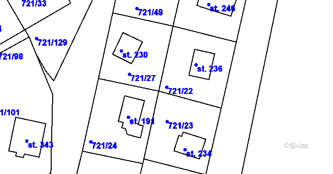 Parcela st. 721/22 v KÚ Kozárovice, Katastrální mapa