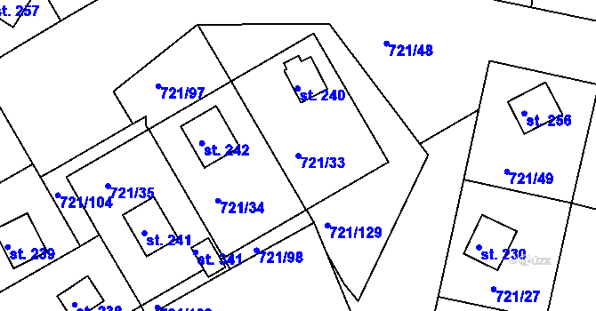 Parcela st. 721/33 v KÚ Kozárovice, Katastrální mapa