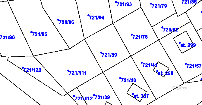 Parcela st. 721/59 v KÚ Kozárovice, Katastrální mapa