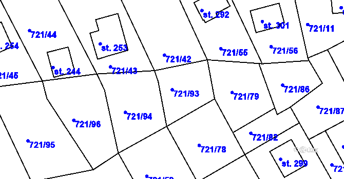 Parcela st. 721/93 v KÚ Kozárovice, Katastrální mapa