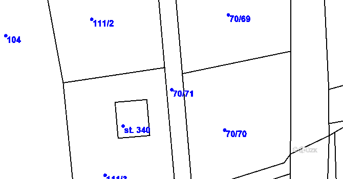 Parcela st. 70/71 v KÚ Kozárovice, Katastrální mapa
