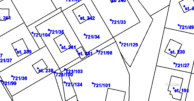 Parcela st. 721/98 v KÚ Kozárovice, Katastrální mapa