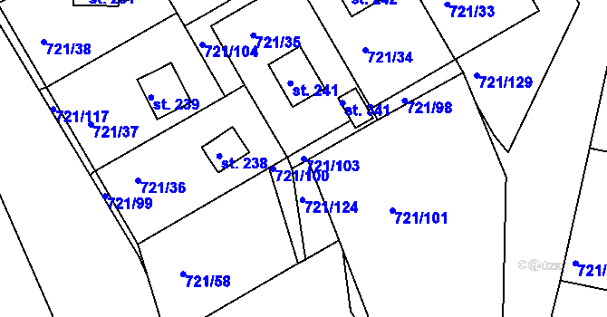 Parcela st. 721/103 v KÚ Kozárovice, Katastrální mapa