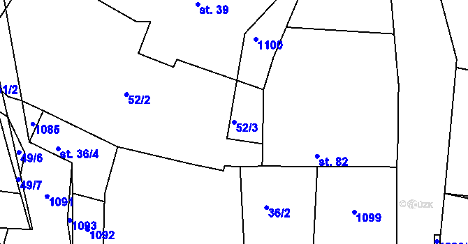 Parcela st. 52/3 v KÚ Kozárovice, Katastrální mapa