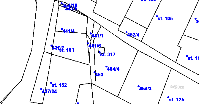 Parcela st. 317 v KÚ Kozárovice, Katastrální mapa