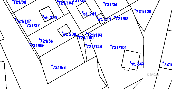 Parcela st. 721/124 v KÚ Kozárovice, Katastrální mapa