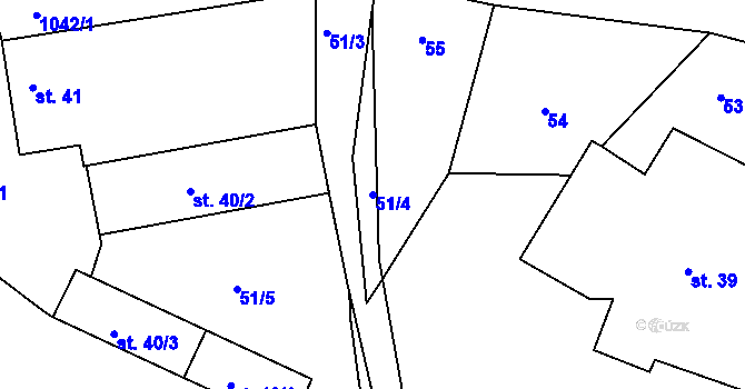 Parcela st. 51/4 v KÚ Kozárovice, Katastrální mapa