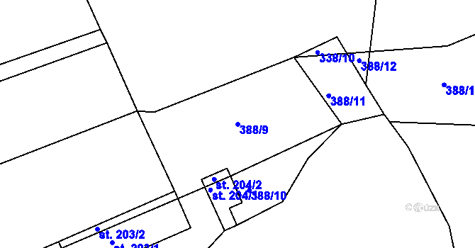 Parcela st. 388/9 v KÚ Kozárovice, Katastrální mapa