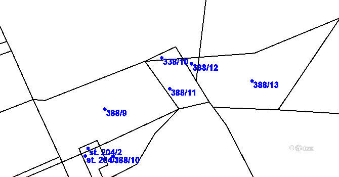 Parcela st. 388/11 v KÚ Kozárovice, Katastrální mapa