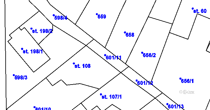 Parcela st. 601/11 v KÚ Kozárovice, Katastrální mapa
