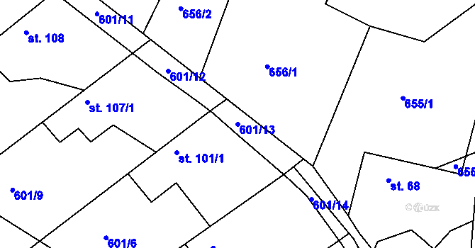 Parcela st. 601/13 v KÚ Kozárovice, Katastrální mapa