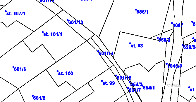 Parcela st. 601/14 v KÚ Kozárovice, Katastrální mapa