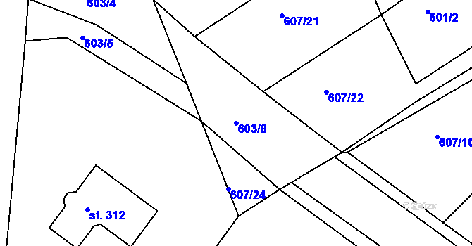 Parcela st. 603/8 v KÚ Kozárovice, Katastrální mapa