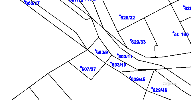 Parcela st. 603/9 v KÚ Kozárovice, Katastrální mapa