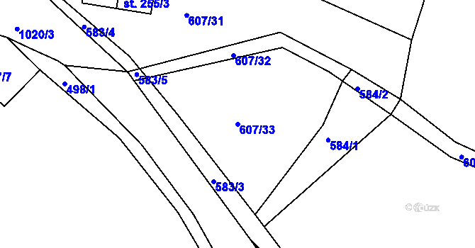 Parcela st. 607/33 v KÚ Kozárovice, Katastrální mapa
